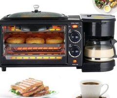 Station Petit-Déjeuner 3-en-1 – Four Portable, Grille-Pain et Cafetière!